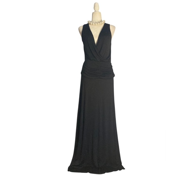 Paula Hermanny Black Maxi Dress NWT Evening Gown with Deep V Neck Open Back - Picture 11 of 11